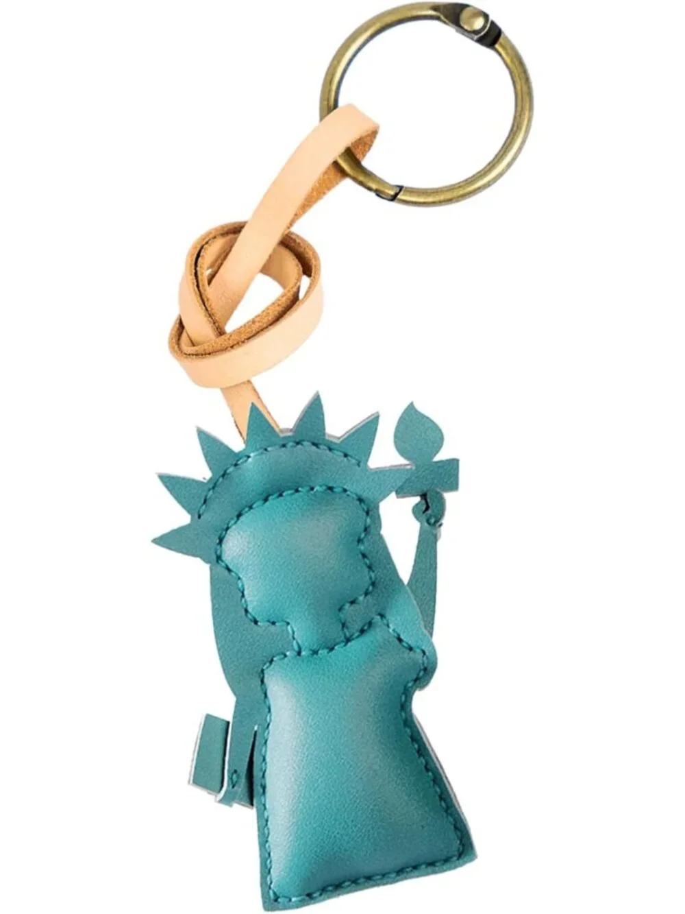 Hand-Sewn Leather Charm Keychain - Travel Icon Bag Accessory for Car & Backpack